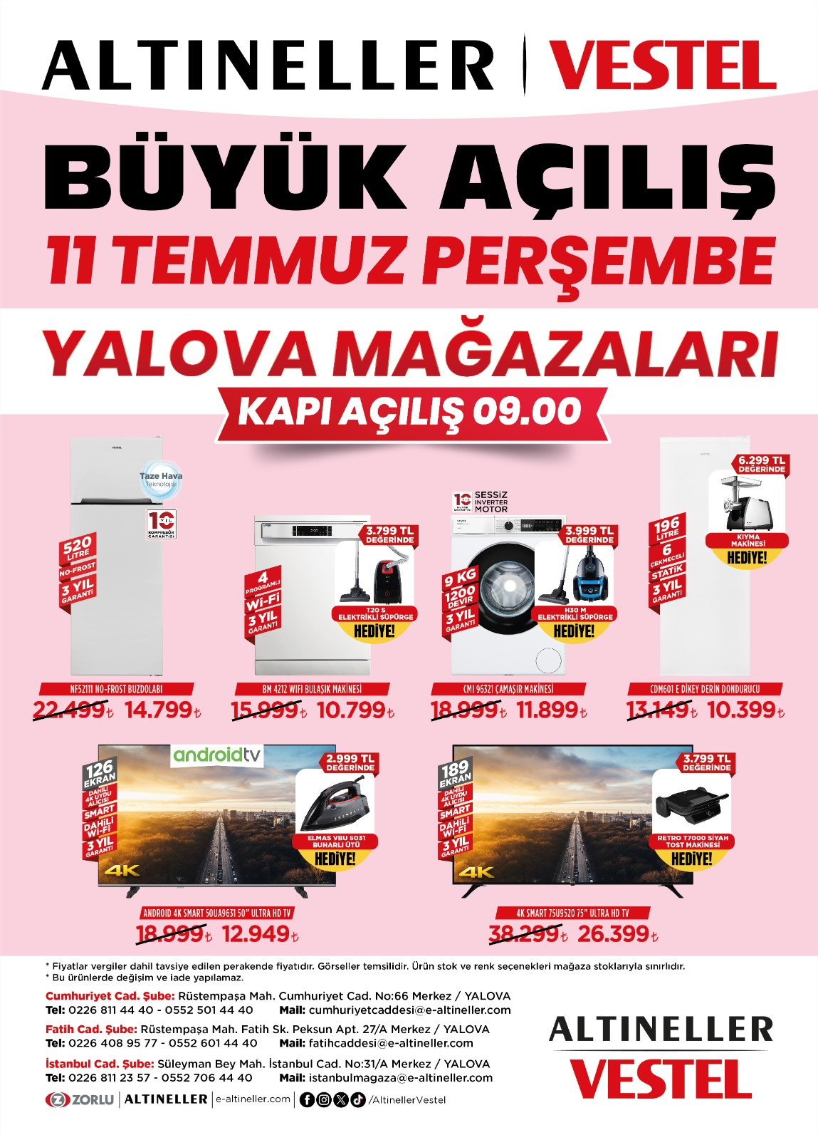 ALTINELLER – VESTEL MAĞAZALARI BÜYÜK İNDİRİMLERLE HİZMETE GİRİYOR!