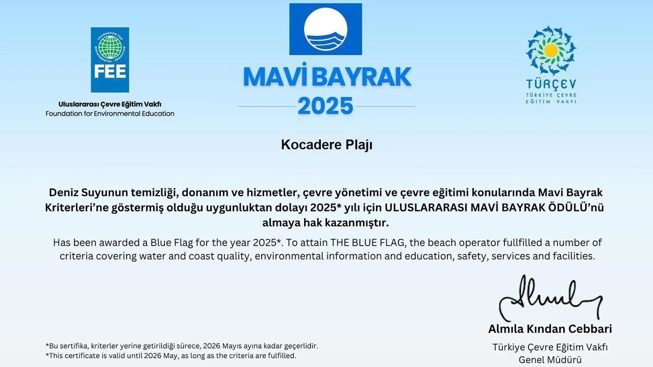 yalova kocadere plaj mavi bayrak statu hak kazanma haber 2