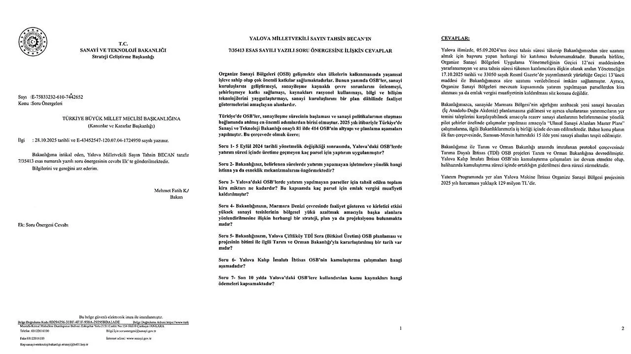 VEKİL BECAN: “MEVCUT OSB'LER ATILKEN YENİSİNE NE GEREK VAR”