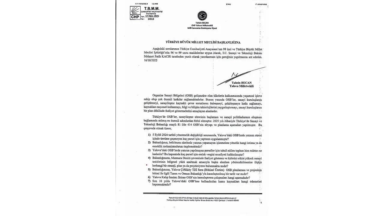 VEKİL BECAN: “MEVCUT OSB'LER ATILKEN YENİSİNE NE GEREK VAR”