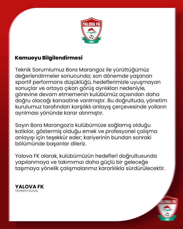 YALOVA FK’DA MARANGOZ DÖNEMİ SONA ERDİ!
