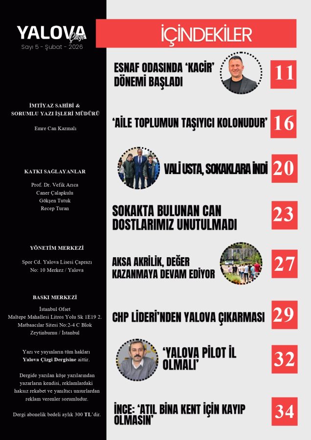 DERGİNİZ YALOVA ÇİZGİ’NİN ŞUBAT SAYISI YAYINDA!