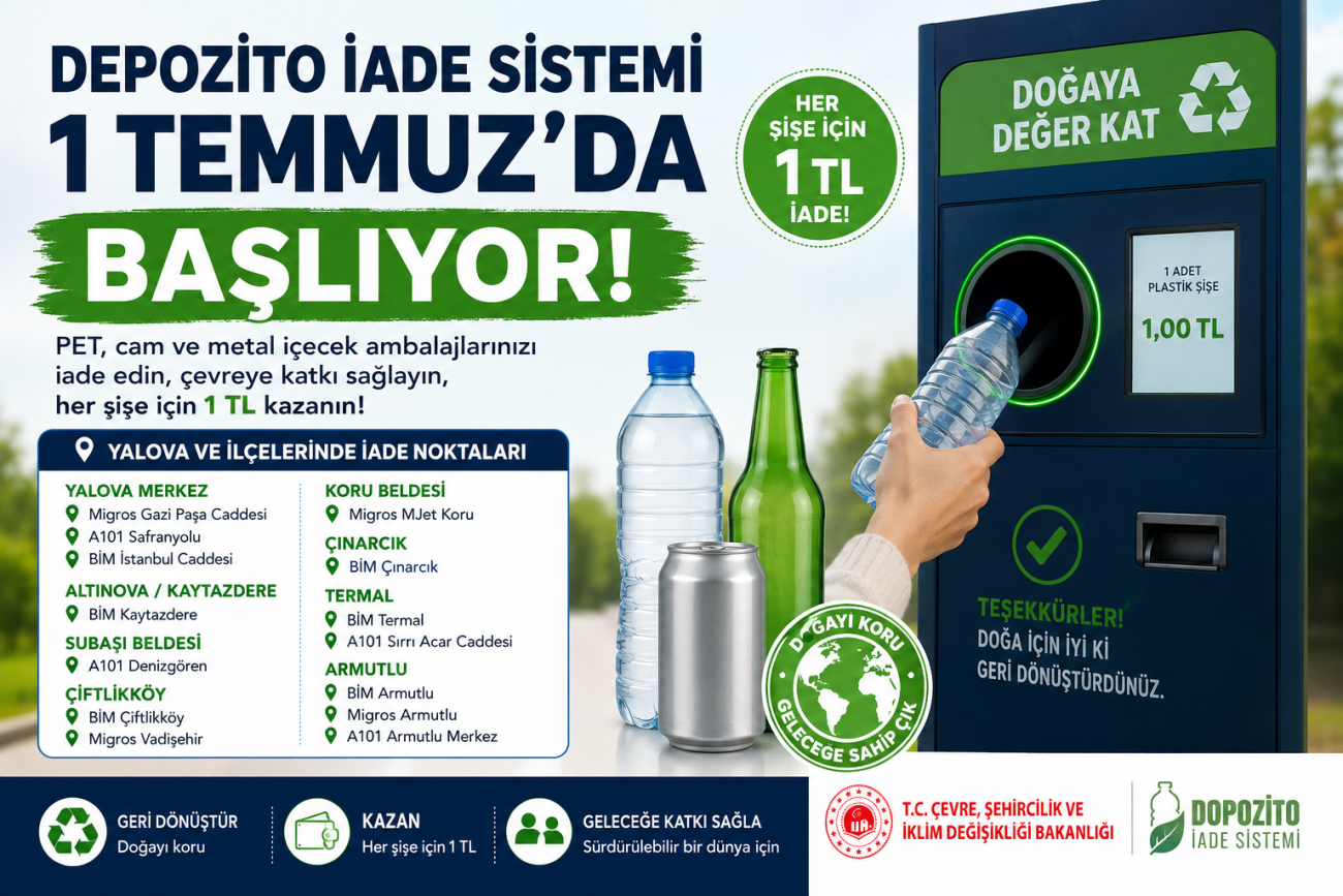 DEPOZİTO İADE SİSTEMİ BAŞLIYOR! İŞTE YALOVA VE İLÇELERİNDEKİ ŞİŞE İADE NOKTALARI