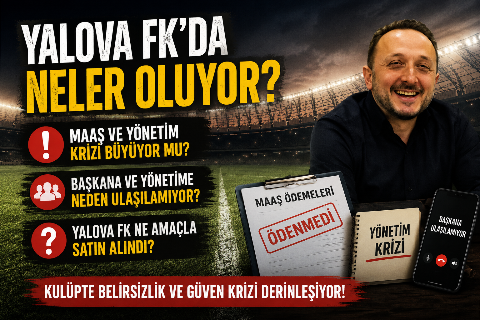 YALOVA FK’DA KRİZ DERİNLEŞİYOR.. BAŞKAN SESSİZLİĞİ, MAAŞ İDDİALARI VE TARAFTARLARDAN SERT SÖZLER!