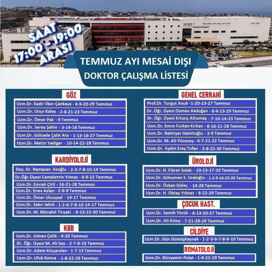 YALOVA EĞİTİM ARAŞTIRMA HASTANESİ'NDE MESAİ DIŞI POLİKLİNİK MÜJDESİ!
