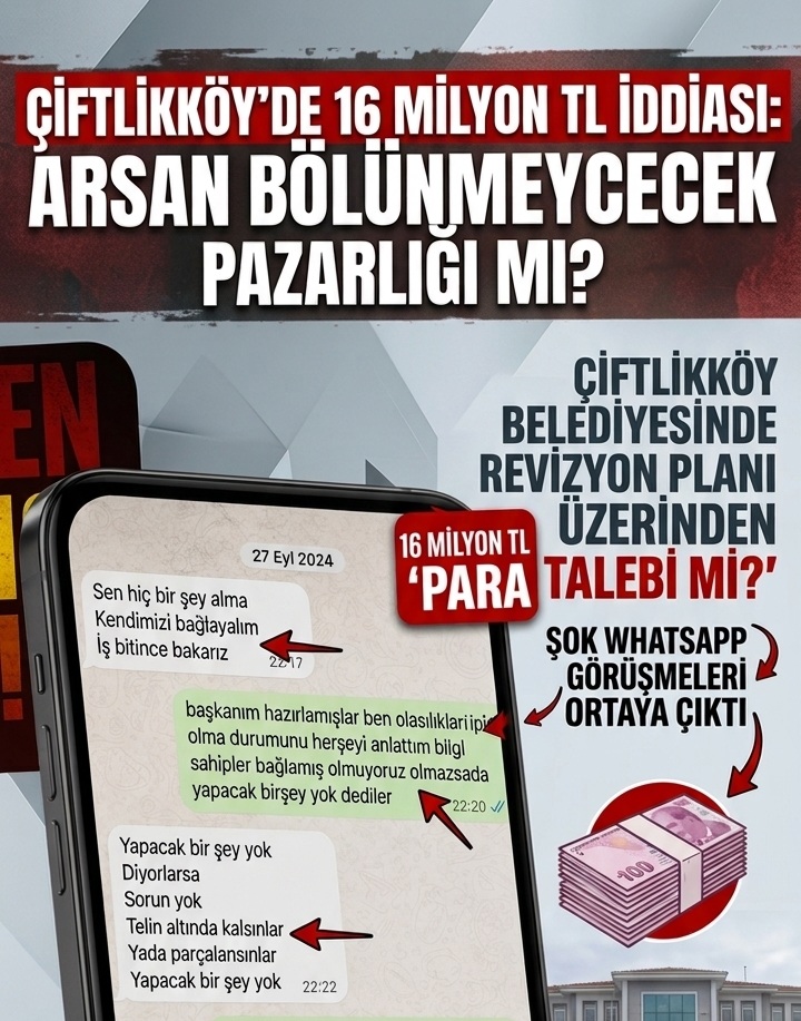 ÇİFTLİKKÖY’DE 16 MİLYON TL İDDİASI:“ARSAN BÖLÜNMEYECEK” PAZARLIĞI MI?