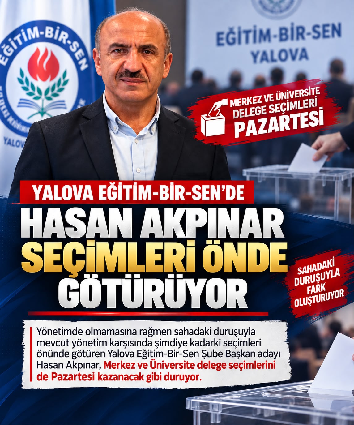 YALOVA EĞİTİM-BİR-SEN’DE “HASAN AKPINAR” ÖNE ÇIKIYOR